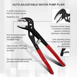 HAUTMEC 10-Inch Water Pump Pliers, Auto-Adjusting Tongue and Groove Joint Pliers, V-Jaw with Comfort Grips, Rust-Proof CRV Steel Construction for Plumbing, Home Repair, and Pipe Fittings HT0088