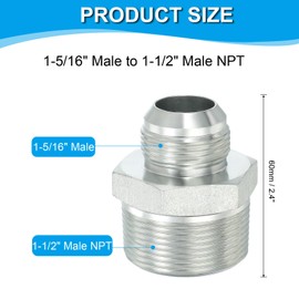 PATIKIL Hex Reducing Nipple Connectors Pipe Adapter 1-5/16" Male 37° Flare JIC x 1-1/2" Male NPT, Pipe Fitting Reducer Nipple Adapter Plated Steel Hydraulic Fitting