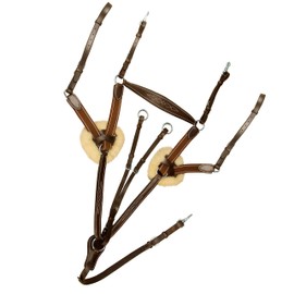 Exion 5-Point Horse Breastplate with Running Martingale | Real Sheepskin Linned | Conker Elastic | Vegetable-Tanned Leather