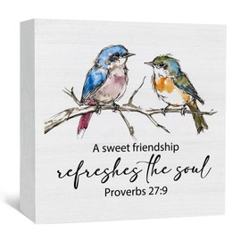 Nitelat Christian Friendship Gifts for Women, a Sweet Friendship Refreshes the Soul Bird Wooden Box Signs, Best Friend Bestie BFF Gifts, Bible Verse Wood Sign Home Decor for Desk Table Shelf 5x5 Inch