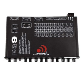 Massive Audio EQ9X – 9 Band Car Equalizer, RCA Aux Input, 7V RCA Outputs, 8v Output Line Driver, 18dB Crossover, Gold-Plated RCA Connectors, Freq Response 20Hz-30Hz / 100dB and Adjustable Sub Control