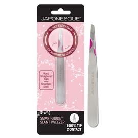 JAPONESQUE Pinzas de Precisión Smart Guide Slant: Herramienta de Depilación de Cejas con Punta Inclinada, Acero Inoxidable.