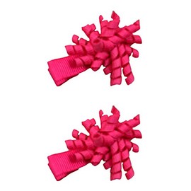 Hair Bow Set for Girls - (2) 1.5 Inch Mini Korkers (Hot Pink)