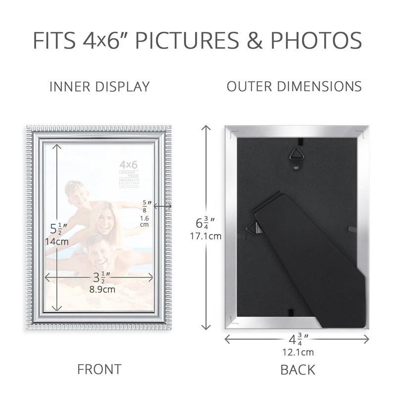 Langdon House - 4x6 Picture Frames - Silver, 6 Pack