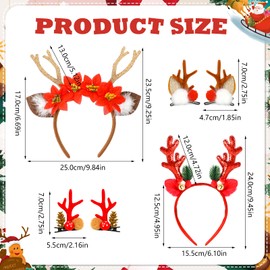 HOWAF 4 Christmas Reindeer Headband & Reindeer Hair Clips, Christmas Headbands Reindeer Antlers Headband, Christmas Headband Christmas Hair Clips for Xmas Reindeer Costume Christmas Costume
