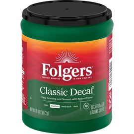 Folgers Decaf Coffee, Ground Coffee, Classic Medium Roast, 9.6 Ounce Canister