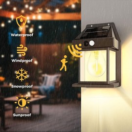 Solar Vintage Wall Light for Outdoor Spaces – Black Wall-Mounted LED Lamp with Motion Sensor for Porch and Patio