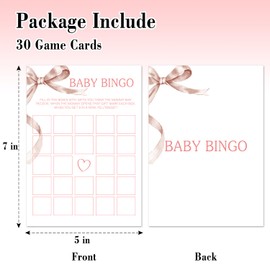 TRKAE Baby Bingo Baby Shower Game Set, 30 Pink Bow Baby Shower Game Cards, Game Cards for Baby Announcement Gender Reveal, Baby Shower Party & Activities Supplies -P12