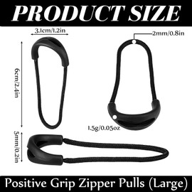 XunYee 20-Piece #13 U-Shaped PVC-Coated Nylon Zipper Pulls - Large Black Replacement Tabs for Tactical Backpacks, EDC Pouches & Luggage
