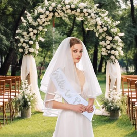 ROBOHOOK Bride to Be Sash and Veil,Bachelorette Party Sash for Bridal Shower,Soft and Comfortable,Bachelorette Parties or Engagement Parties 2-Piece Set(White Mesh+Silver Straps)