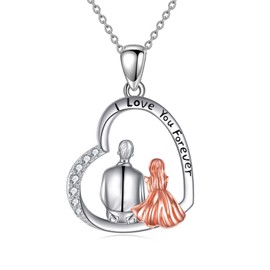 YAFEINI Father Daughter Necklace S925 Sterling Silver Father Daughter Pendant Chain Love Heart Jewellery Gifts for Women Girls, Sterling Silver, Cubic Zirconia