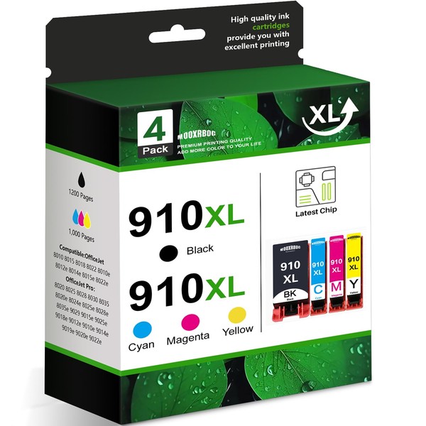 Mooxrbog 910XL Ink Cartridges Combo Pack (4-Pack, Black/Cyan/Magenta/Yellow) Replacement for