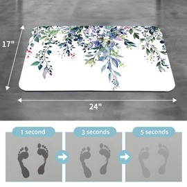 Gibelle Eucalyptus Leaves Bath Mat Rug Super Absorbent Quick Dry Thin Bathroom Rugs Fit Under Door Non Slip Rubber Backed Bathroom Floor Mat for in Front of Bathtub Sink Shower (17"x24", Green)