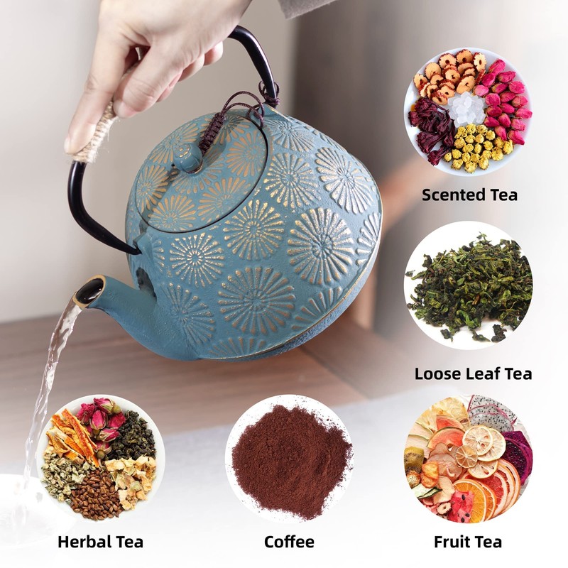 MILVBUSISS Cast Iron Teapot, 40oz Tea Kettle with Infuser for
