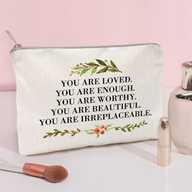 You Are Loved You Are Enough Makeup Case Self-Worth Cosmetic Bag Positive Affirmation Toiletry Bag Gift Motivation Quotes Sister Gift
