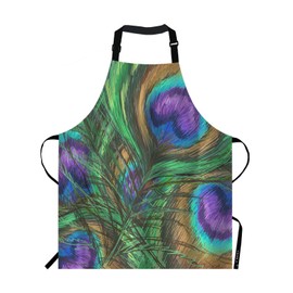 EKOBLA Peacock Feathers Aprons Animal Beautiful Colorful Digital Paint Shiny Green Purple Waterproof Resistant Chef Cooking Kitchen BBQ Adjustable Aprons for Women Men 27x31 Inch