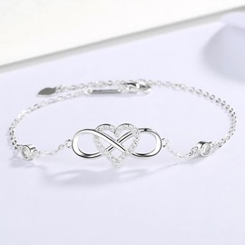 Zelavita Infinity Heart Ankle Bracelet for Women, 925 Sterling Silver, Dainty Love Symbol, Perfect Birthday, Anniversary Jewelry Gift for Mom, Wife, & Girlfriend