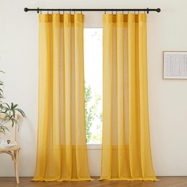 NICETOWN - Cortinas traslúcidas de lino dorado para sala de estar, bolsillo para barra y pestaña trasera, tratamiento retro semitransparente, tela de lino con filtro de luz para recámara, 2 paneles,