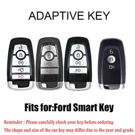 HIBEYO Leather Key Fob Cover for Ford F150 Explorer Mustang Fusion Edge Escape Mondeo Raptor F-250 F-350 F-450 F-550 Car Key Case Accessories for Ford 3 4 5 Buttons Car Key-Blue
