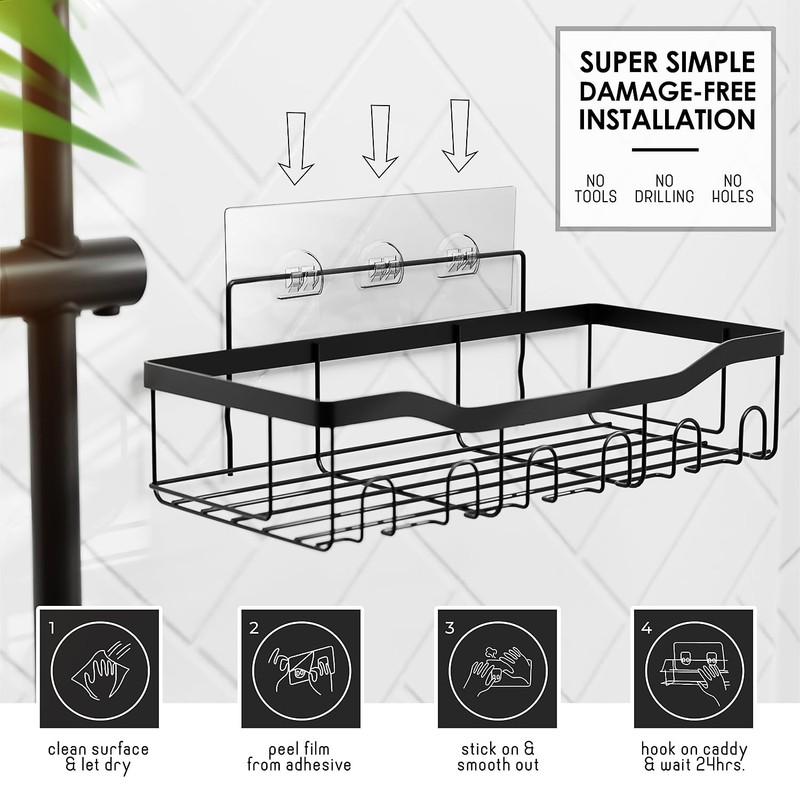 Clara Clark Shower Organizer - Adhesive Shower Shelf Caddy, Rustproof