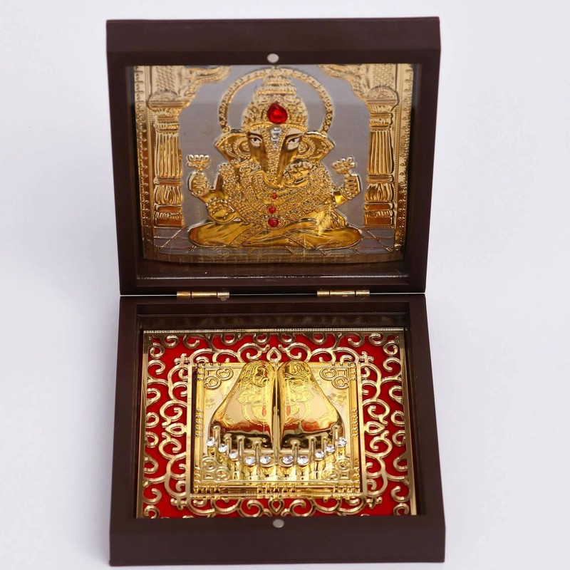 House Of Wemy Gold Plated Pocket Temple with Charan Paduka