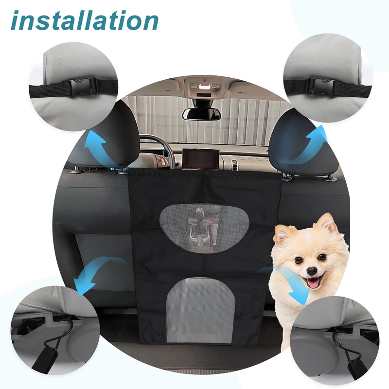 GLIDESMOOTH 犬用車載ネットバリア 調節可能なロープとフック付き s_u_vピックアップ用 犬用車載ネットバリア ブラック 65x45cm