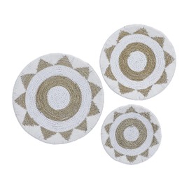 Deco 79 Cotton Fabric Plate Handmade Home Wall Decor Woven Wall Sculpture, Set of 3 Wall Art 24", 20", 16"H, White