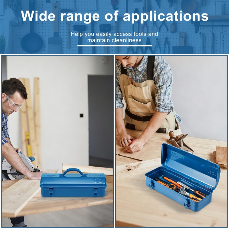 Tool Box, 16.9" Portable Metal Tool Organizer Box with Double