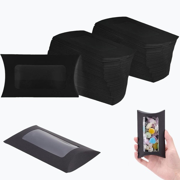 80 Pcs Pillow Gift Boxes with Windows,Kraft Paper Mini Pillow