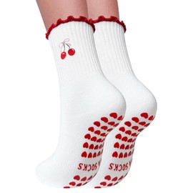 Elapse Space Cute Pilates Socks with Grips for Women, Non Slip Ruffle Socks with Pattern for Barre Yoga Pilate Workout
