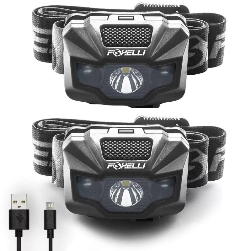 Foxelli LED Headlamp Rechargeable – Ultralight USB Rechargeable Headlamp Flas...