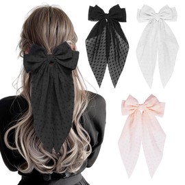 3 PCS Hair Accessories for Women Hair Bows for Women Bow Hair Clips Ribbon Bows for Hair Bow Clips Hair Ribbon Girls Hair Bows Clips for Women Hair Bows for Girls（Black, White, Light Pink）