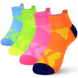 WeciBor Bamboo Athletic Socks Women Low Cut Anti Blister Cushioned Sports Breathable for Running Gym Walking, 4 Pack Multicolor Trainer Ankle Socks, Size 3-5