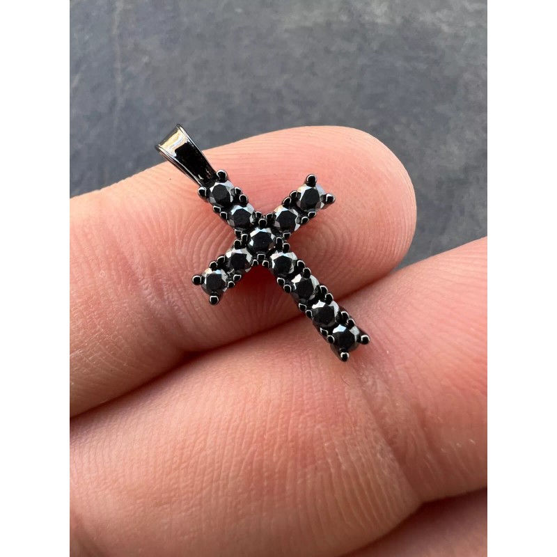 Harlembling Black MOISSANITE Real 925 Silver Iced Cross Pendant Passes