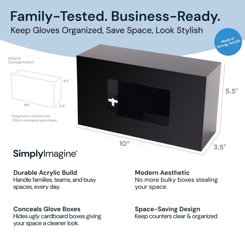 Black Glove Box Holder Wall Mount - Acrylic Disposable Glove