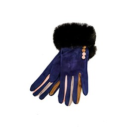 Vera Tucci Felicity -G08 - Faux Fur Trim Cuff Multi Colour Finger Ladies Gloves (NAVY, SMALL)