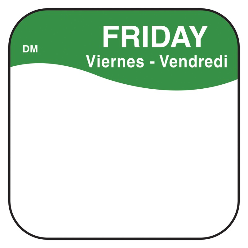DayMark Día de la Semana 3/4" x 3/4" Etiqueta disolvible,