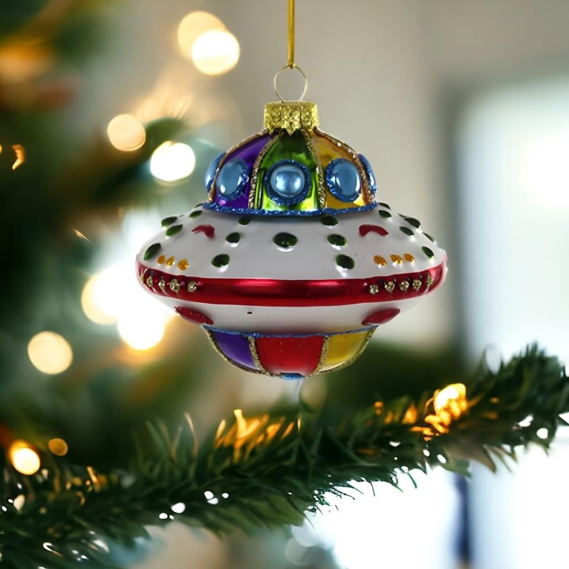 Cody Foster & Co Colorful UFO Ornament with Glitter, Multicolor