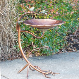 Zaer Ltd. Scallop Edge Metal Birdbath on Curved Branch Stand (Copper Color)