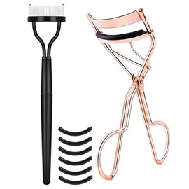 QISANKEE Eyelash Curler with Comb, Lash Curler Classic Eye Lash Curler Professional Eyelashes Curler with Eyelash brush, Makeup Tool Kit Eye Curler with Pads for Women and Girls,Rose Gold