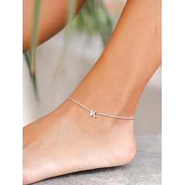 SILVERCUTE N Anklets for Women Silver Summer Beach Barefoot Jewelry Adjustable 925 Sterling Silver Ankle Bracelets with Initial N 8.5"-10.5"