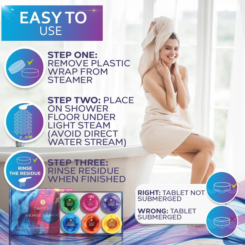 Aromatherapy Shower Steamers Gift Set, Six Fizzies - Uplifting, Relaxing,