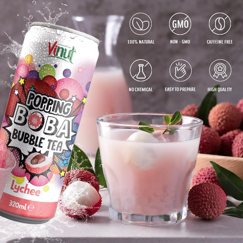 Vinut Popping Boba Bubble Tea Lychee Flavour, (10.82 fl oz,