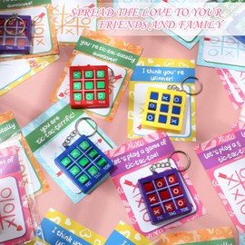 Arrowbash 28 Set Valentine's Day Gift Cards with Tic Tac Toe Keychain Exchange Gifts Valentines Day Cards for Gifts Party Favor, Exchange Prizes
