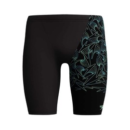 Speedo Men's Hyperboom V-Cut Jammer | Quick Drying | Training | Fitness | Chlorine Resistant, Black/Alfalfa Green, 34