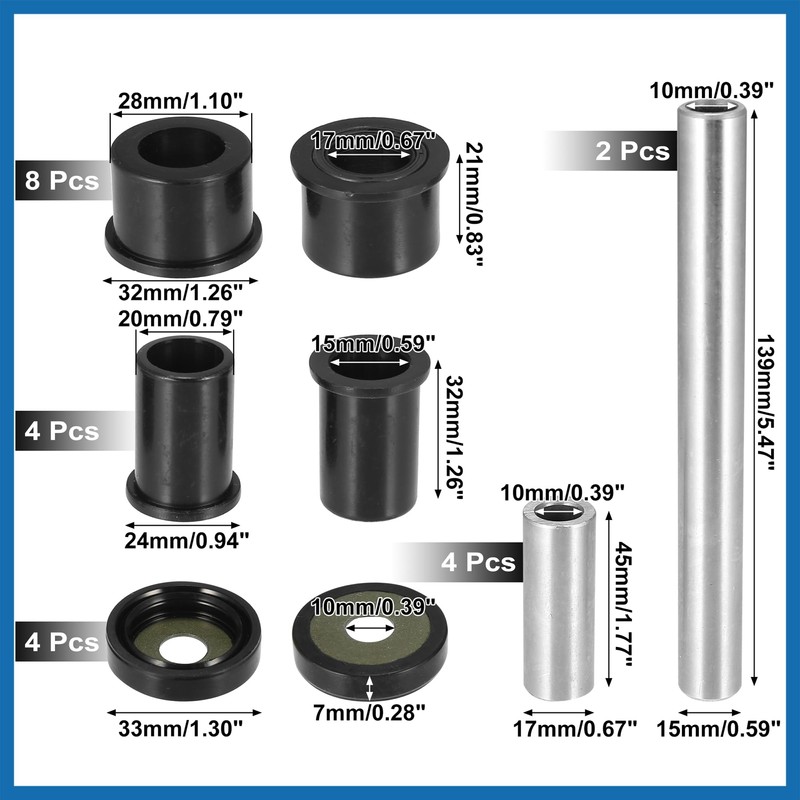 A ABSOPRO Front Upper and Lower Control Arm Bushings Kit