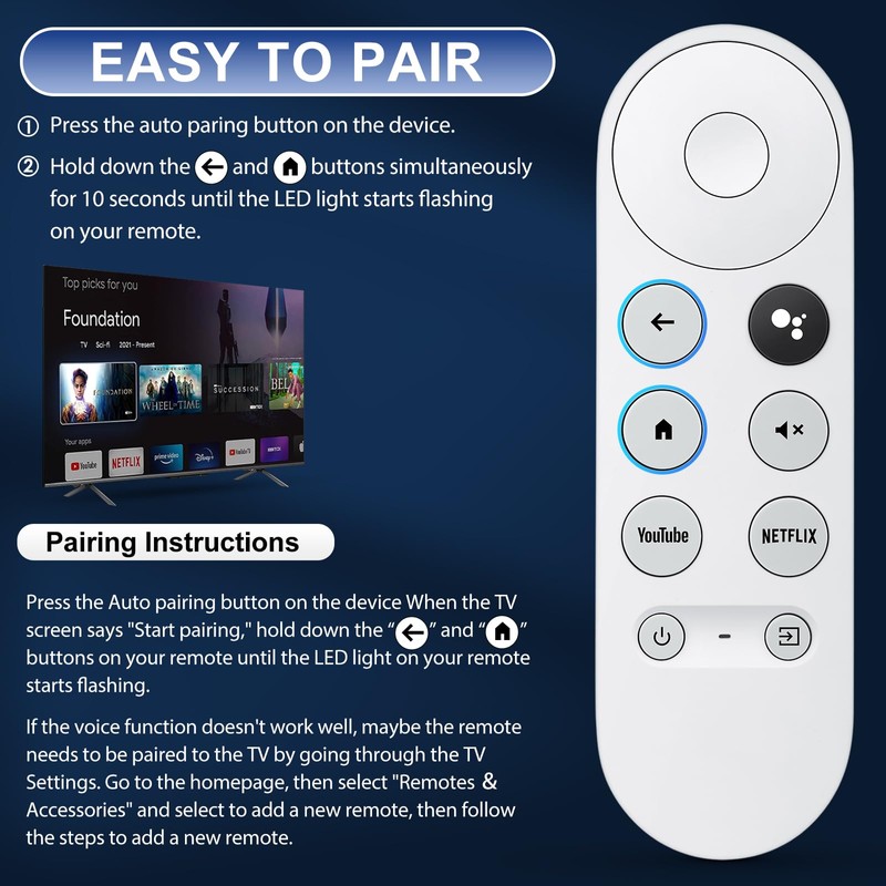 Voice-Remote for Snow Chromecast-with-Google-TV,Replacement Remote Control for Snow Google TV