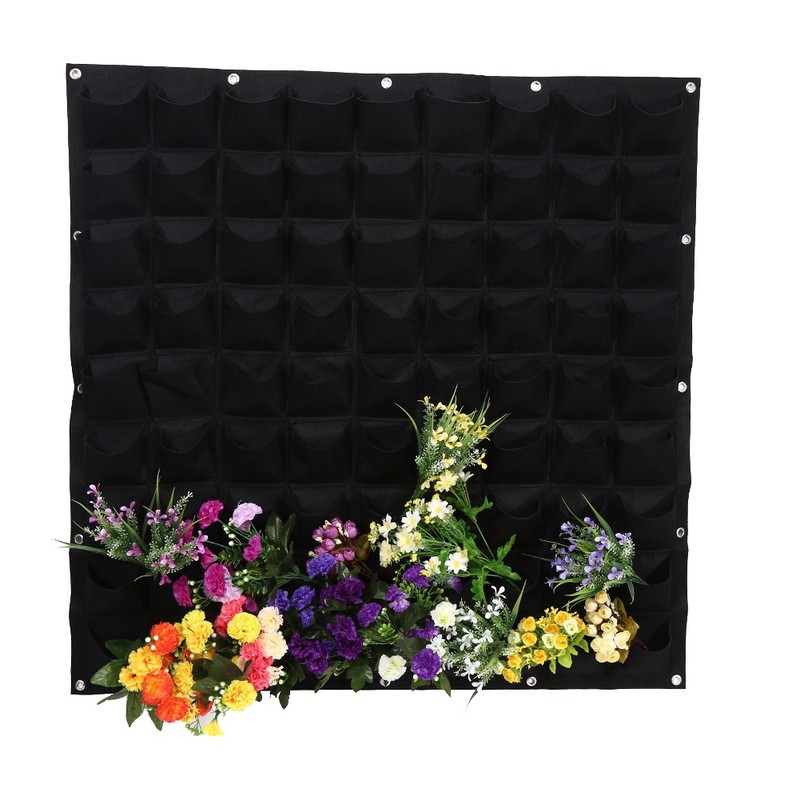 81 Pockets Vertical Felt Garden Plant Growing Container Bags Wall