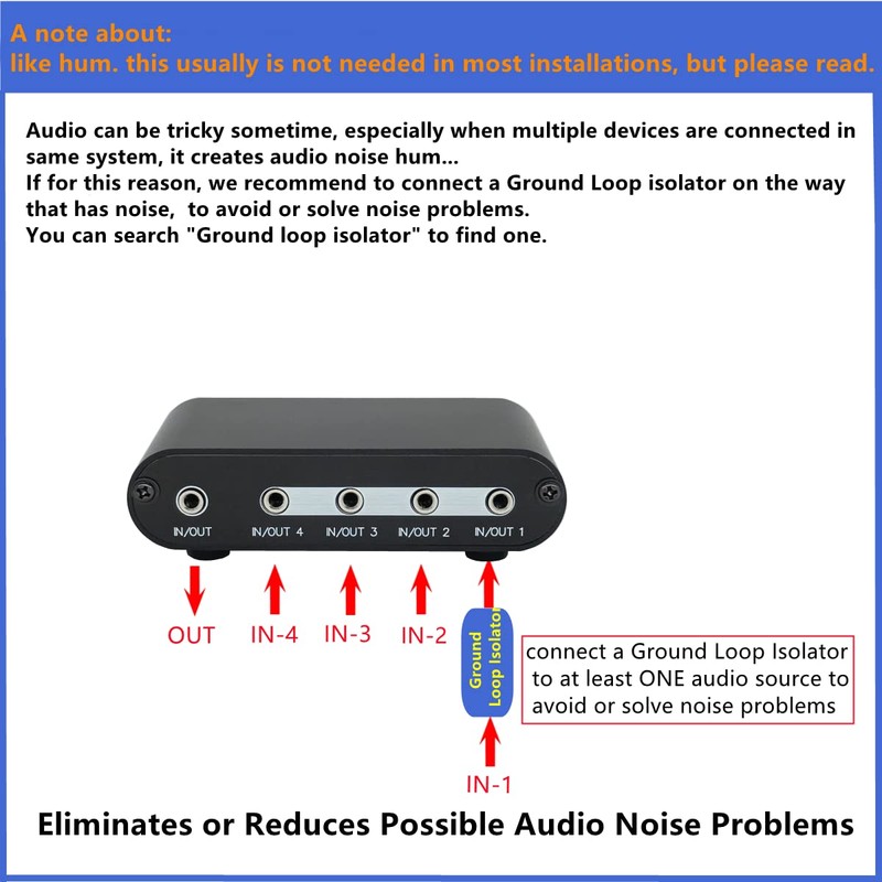 TENEALAY 4-Way 3.5mm Stereo Audio Switch Input Signal Source Switcher
