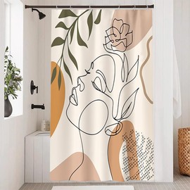 Uiiooazy Shower Curtain Abstract Face Shower Curtain Mid Century Woman Minimalist Shower Curtain Anti Mould Waterproof Polyester Fabric Washable Bathroom Curtain with 8 Hooks 120 W x 200 H cm